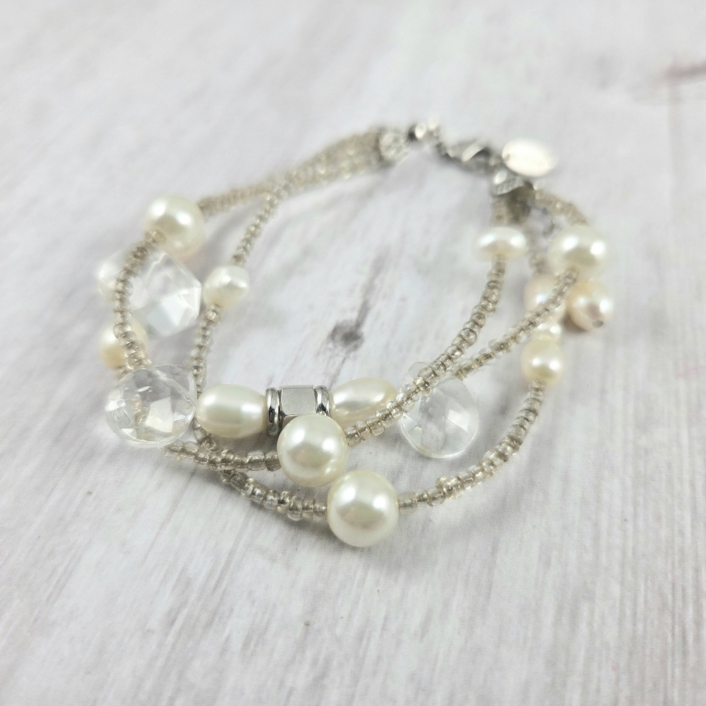 Mary Kay Silver Bijoux Pearl And Crystal 3 Strand Bracelet